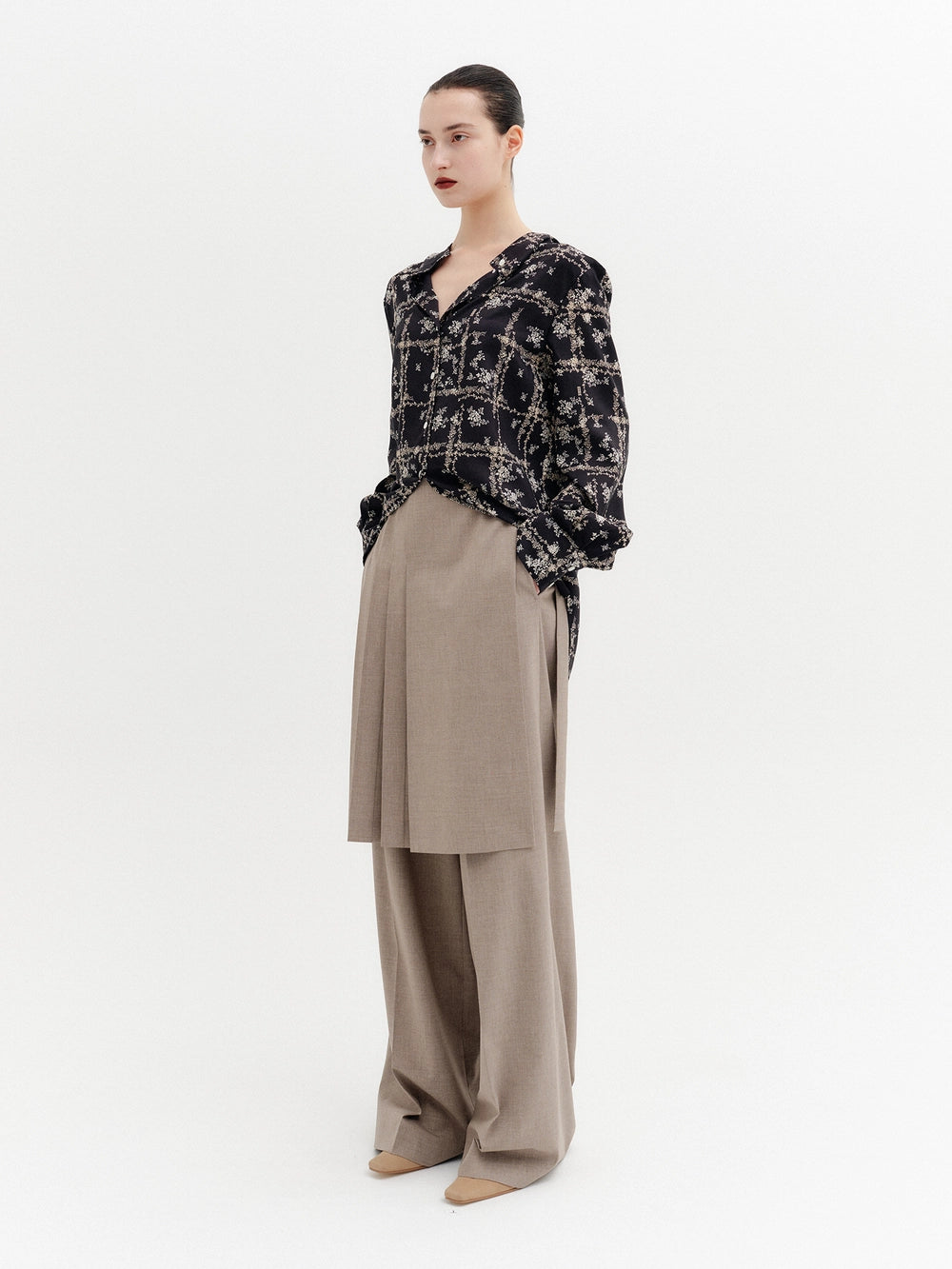 EENK Belted Detachable Pleated Pants - Beige