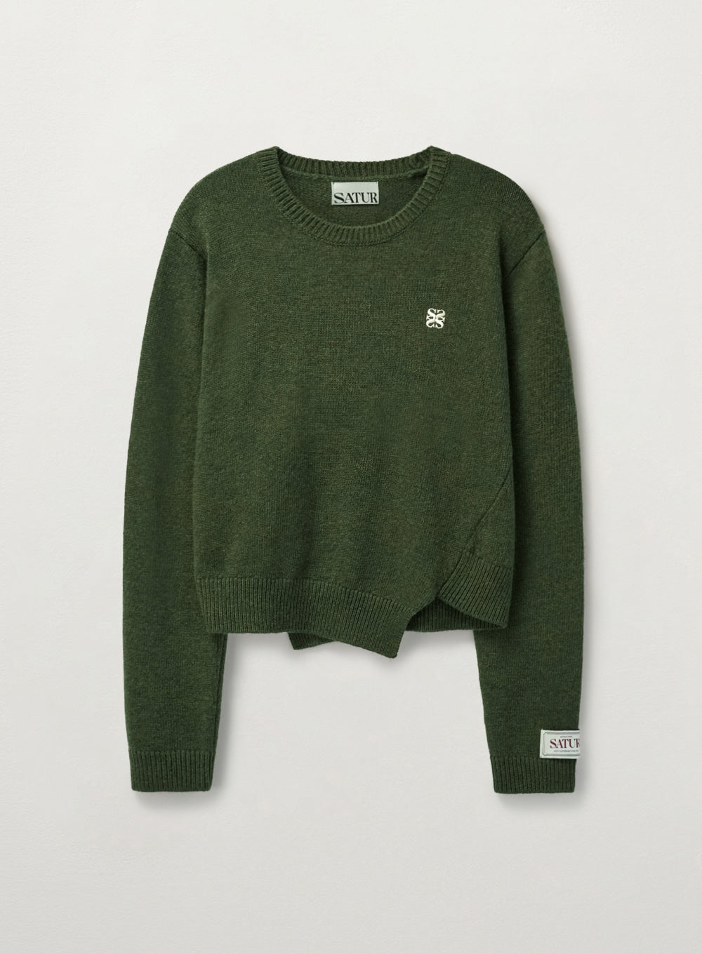 [satur] (W) Dublin Unbalanced Cashmere Blend Knit - Olive Khaki
