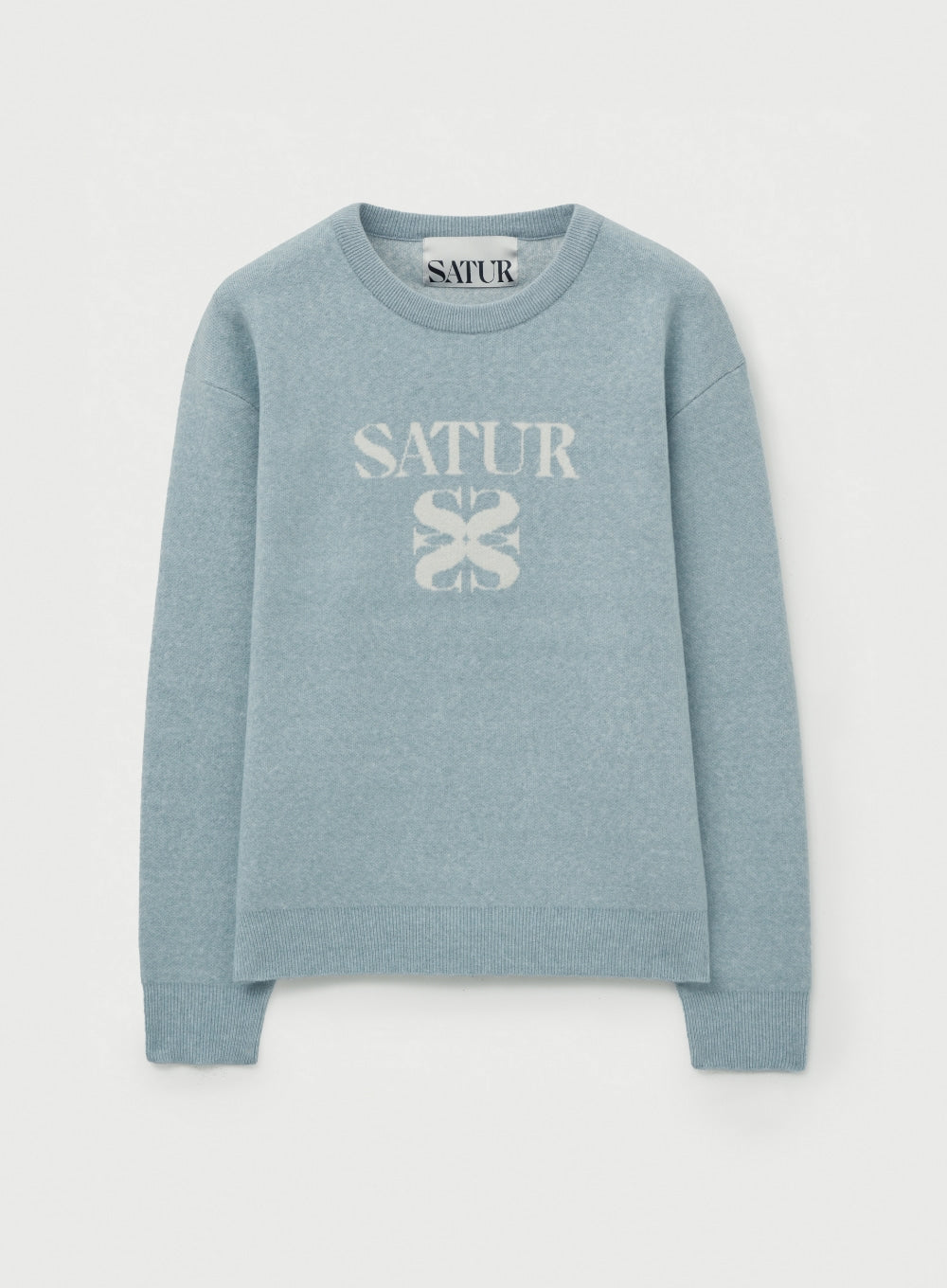 [satur] Basic Logo Jacquard Crew Neck Knit - Mint