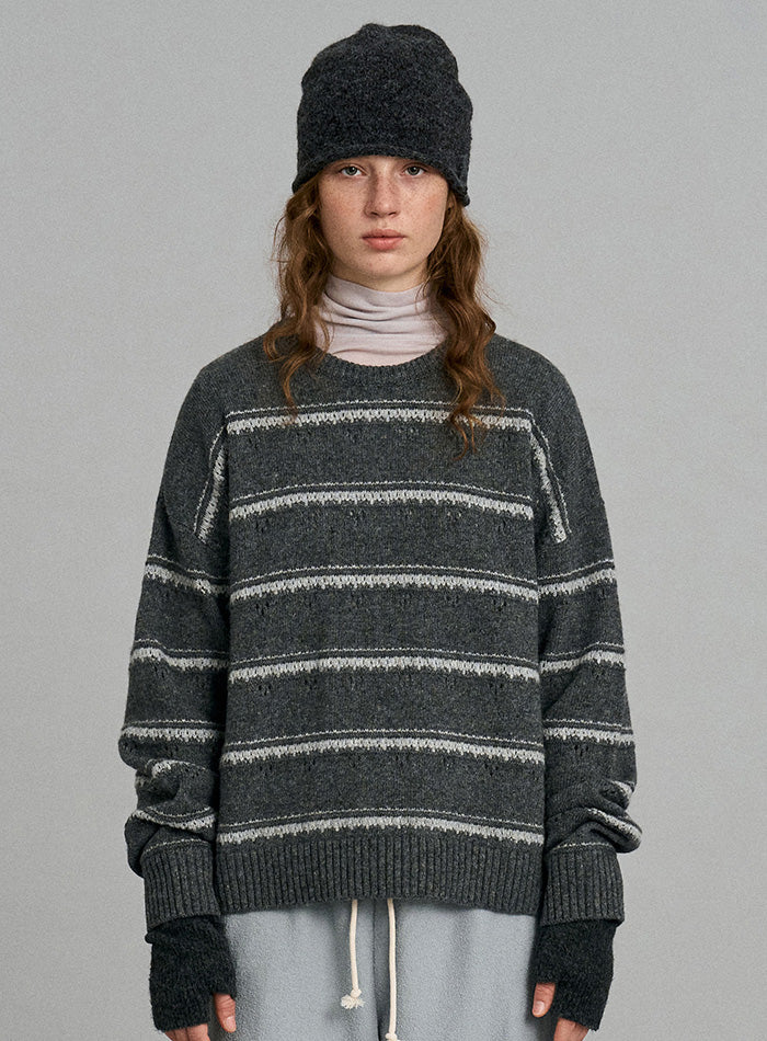 Mango Maniplease Montie Stripe Knit Grey