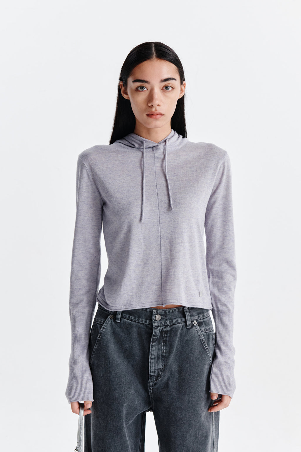 [matinkim] PLAIN SLIM KNIT HOODY IN LILAC