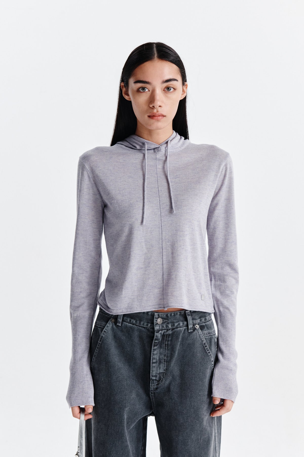 [matinkim] PLAIN SLIM KNIT HOODY IN LILAC