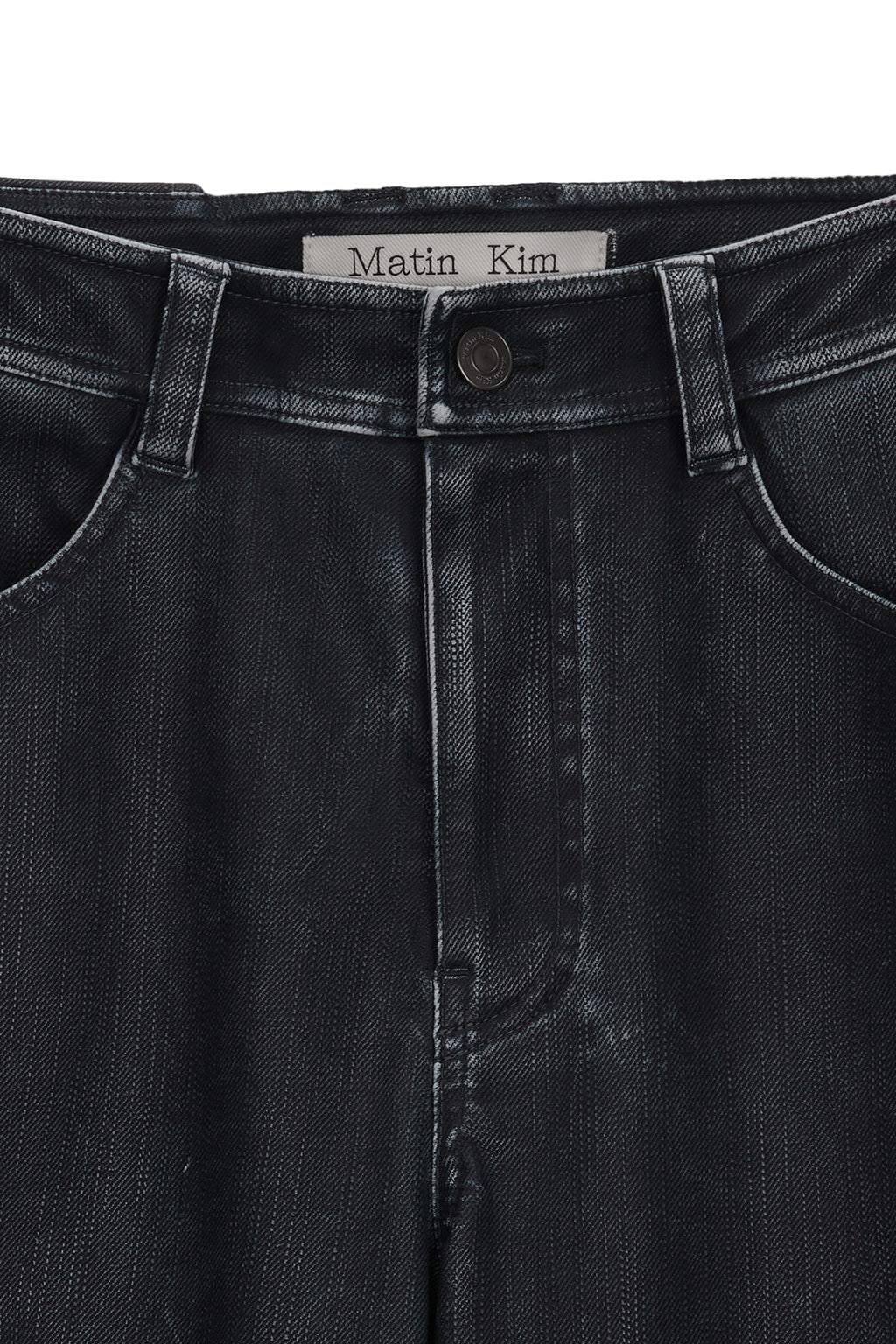 [matinkim] BIKER DETAIL WASHED LEATHER PANTS IN NAVY