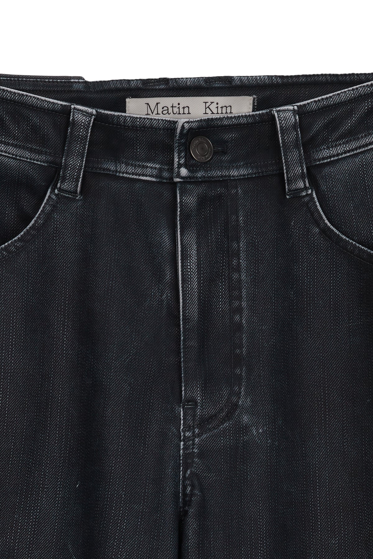 [matinkim] BIKER DETAIL WASHED LEATHER PANTS IN NAVY