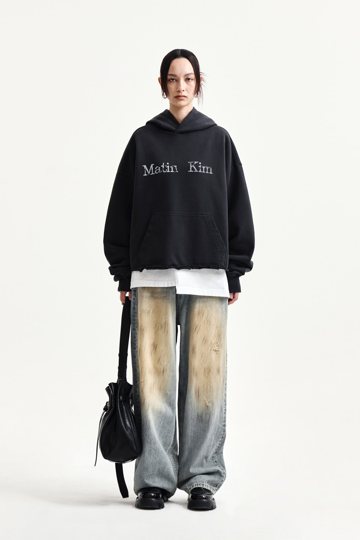 [matinkim] VINTAGE DIRTY WASHED DENIM PANTS IN LIGHT BLUE