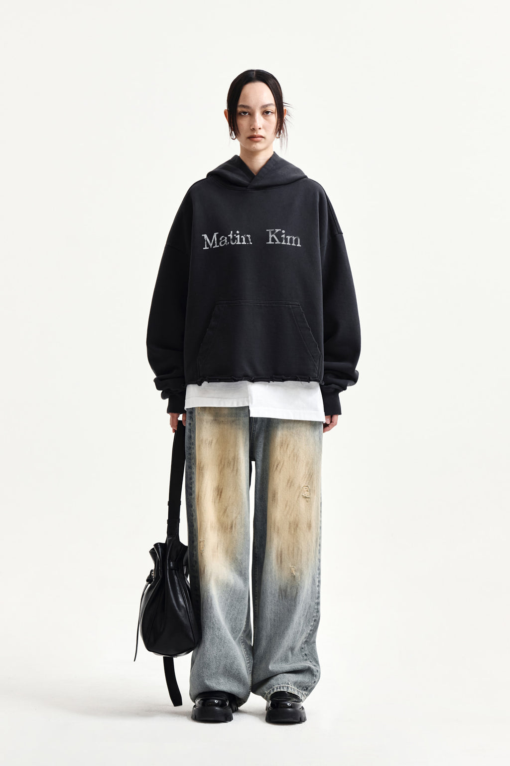 Matinkim Vintage Dirty Washed Denim Pants IN Light Blue