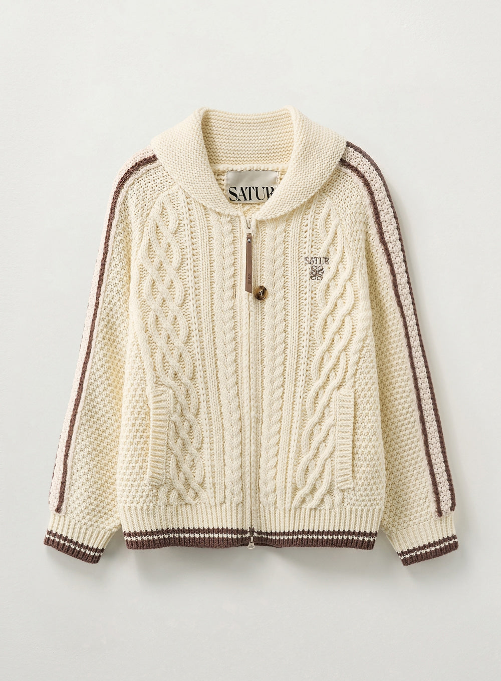 [satur] (W) Lawton Cowichan Knit Cardigan - Cream