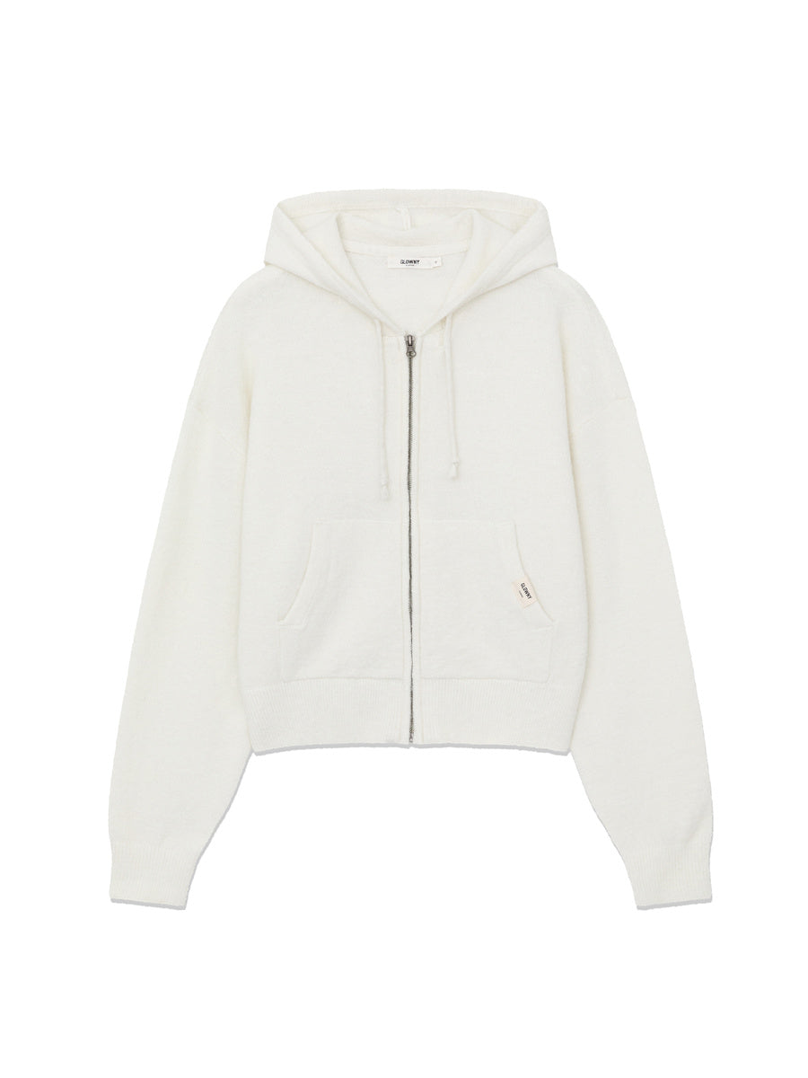 GLOWNY G Wool Knit Zip-Up Hoodie (White)