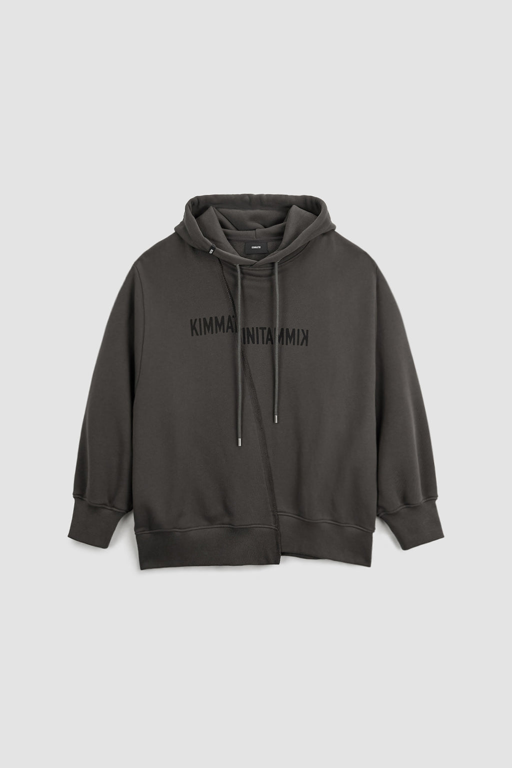 [matinkim] Blurred Logo Raw Cut Oversize Hoody IN Charcoal