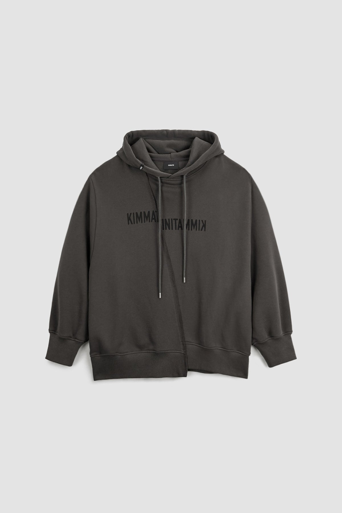[matinkim] Blurred Logo Raw Cut Oversize Hoody IN Charcoal