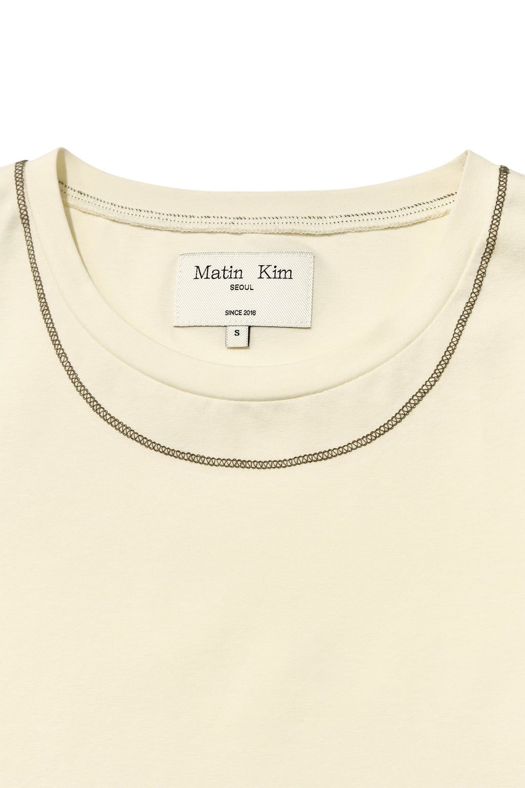 [matinkim] Stitch Point Small Logo Top IN Light Yellow