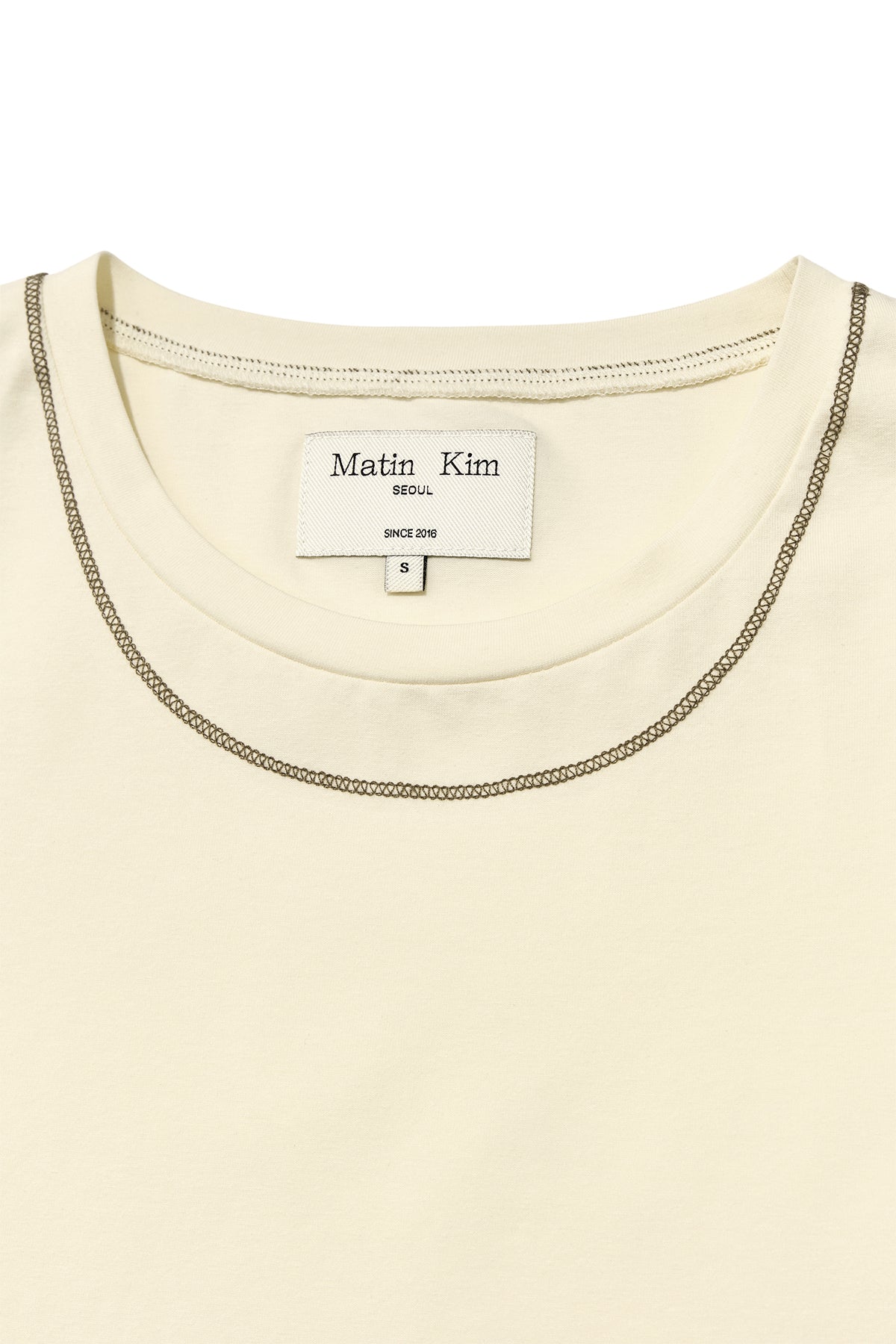 [matinkim] Stitch Point Small Logo Top IN Light Yellow