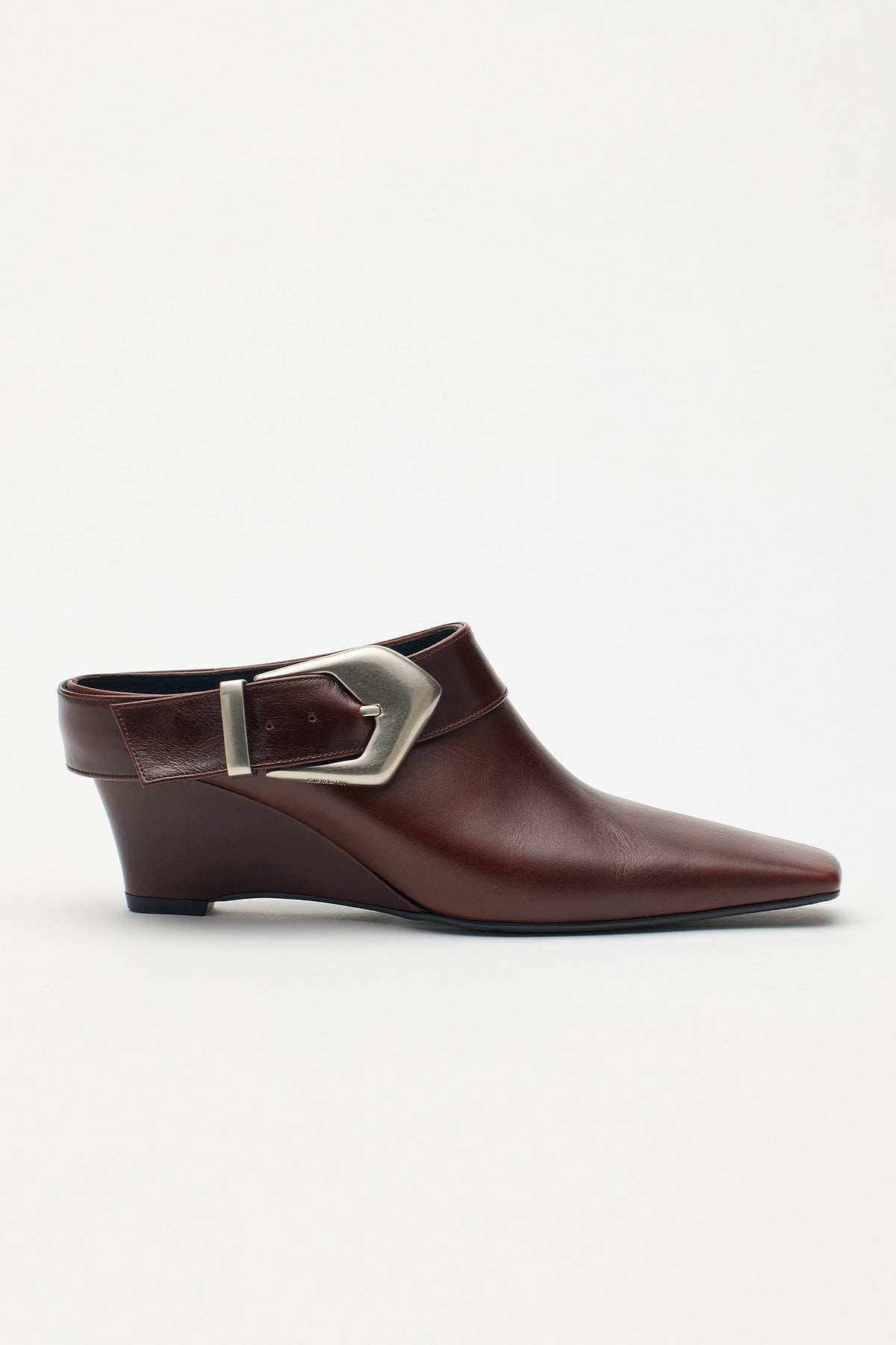 Matinkim Bold Buckle Leather Mule IN Brown