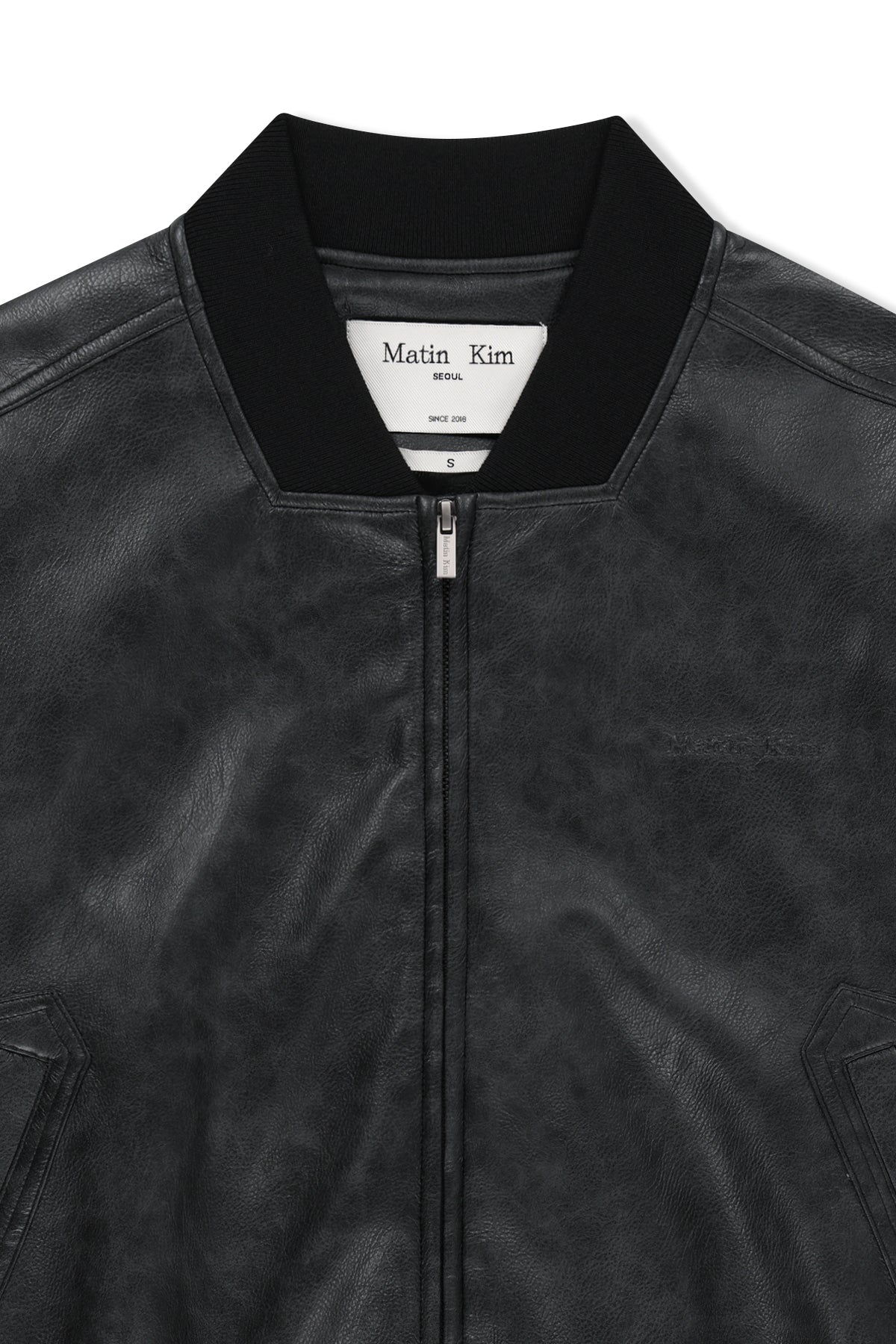 Matinkim Faux Leather Rib Collar Blouson For Women IN Black