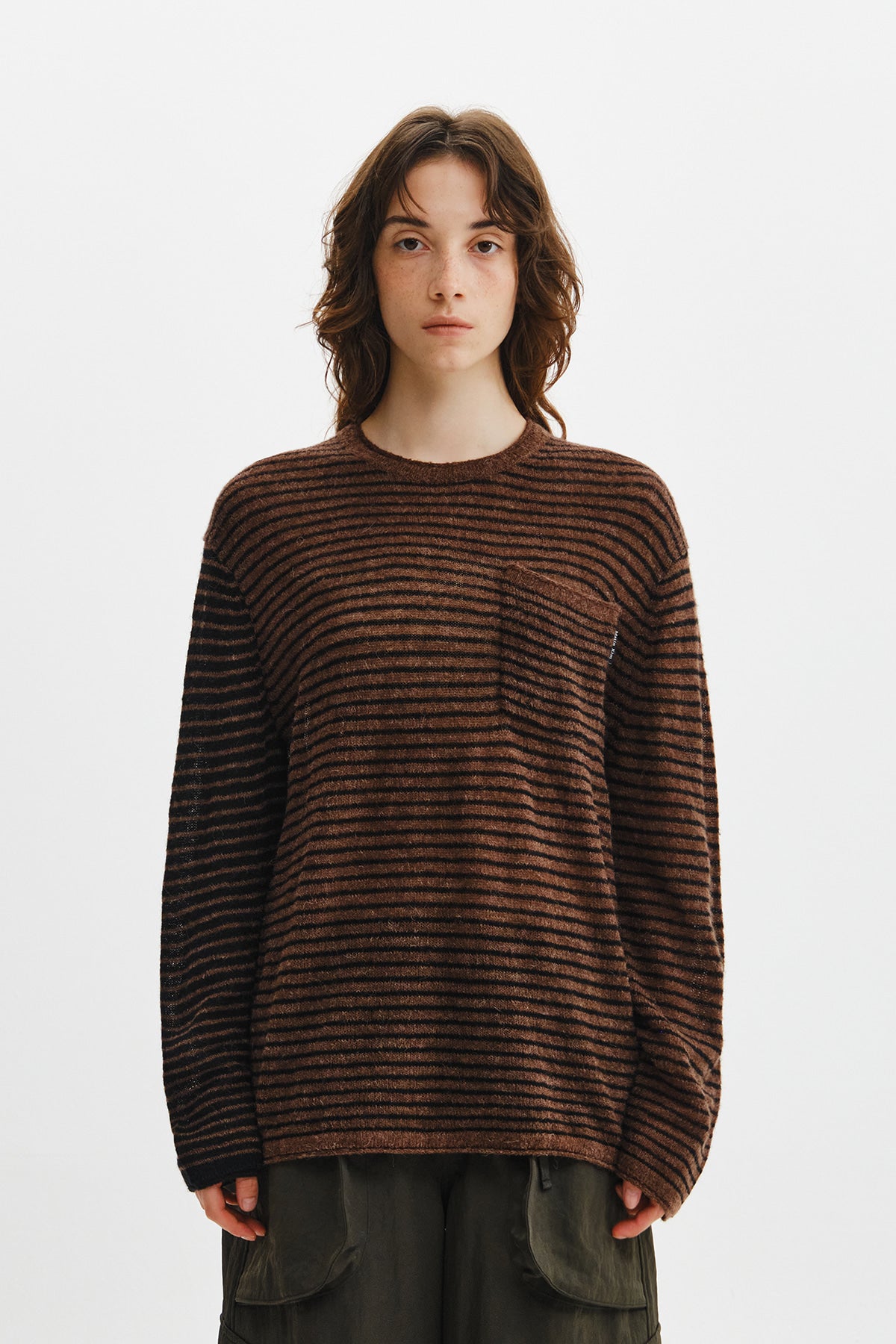 Matinkim Multi Stripe Alpaca Blended Knit Pullover IN Brown