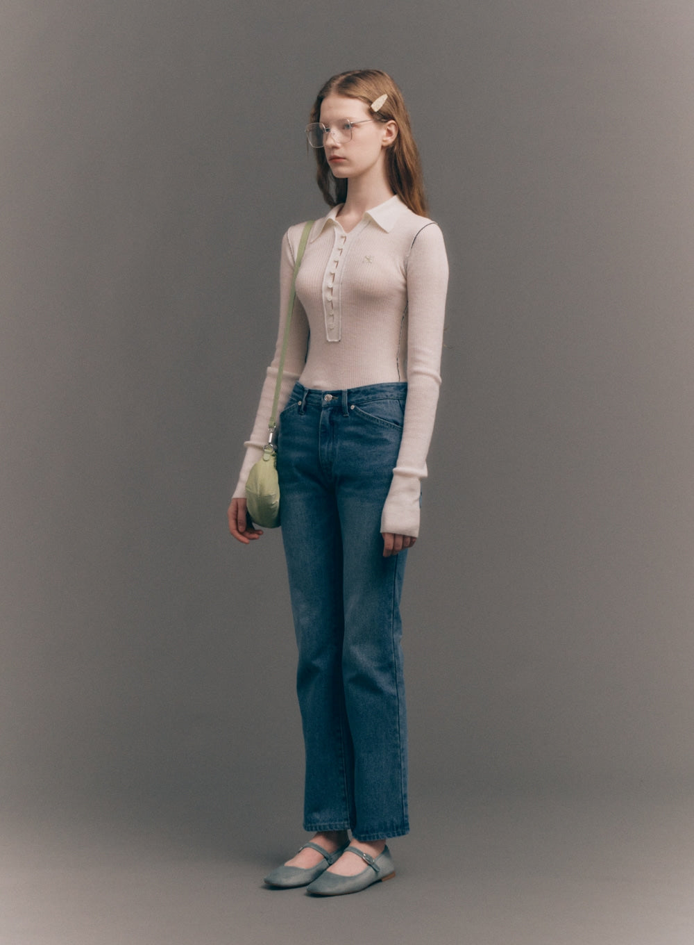 [satur] (W) Collar Button Long Sleeve Knit - Cream