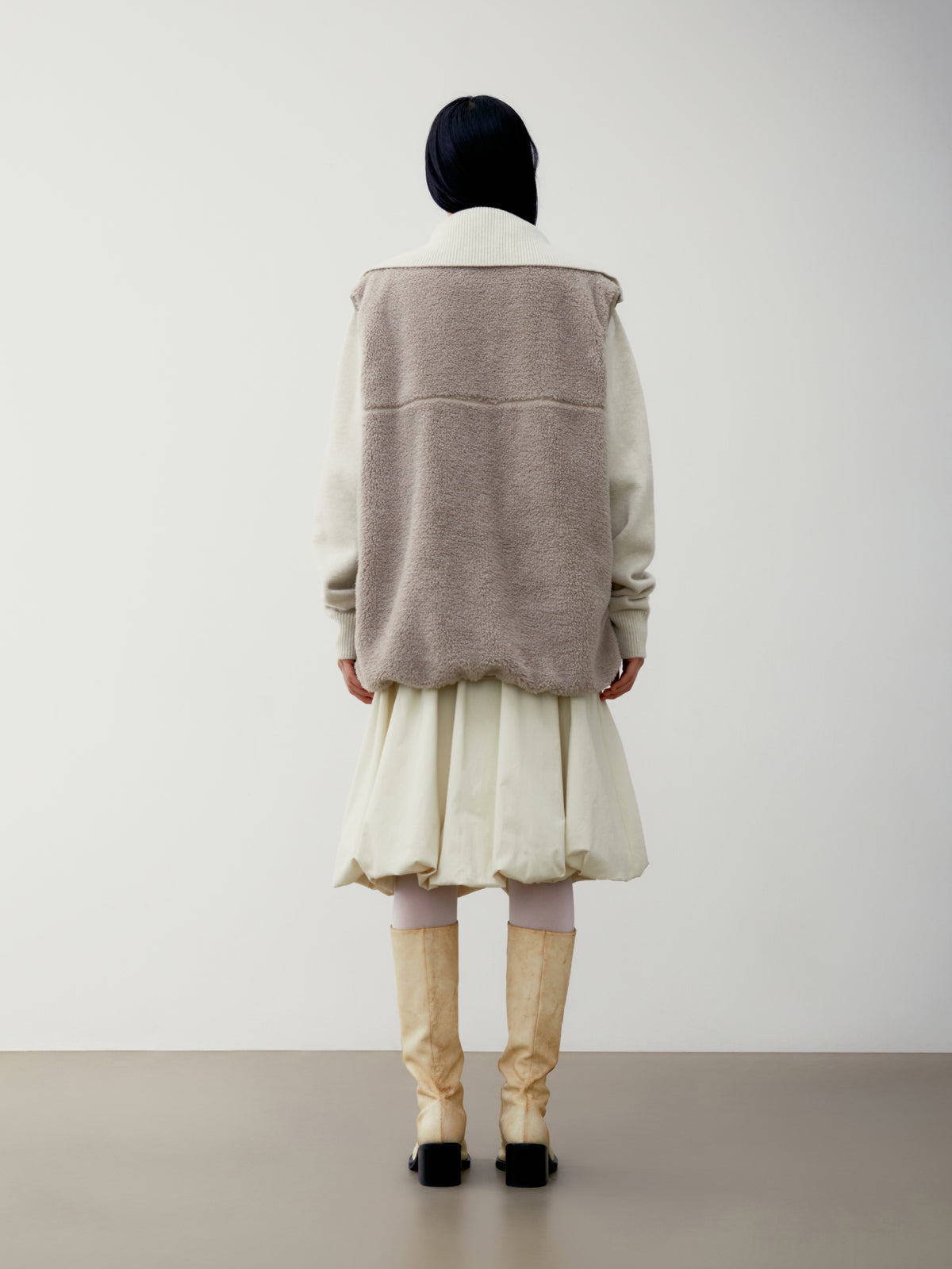 Low Classic Fleece Zip-Up Vest Beige