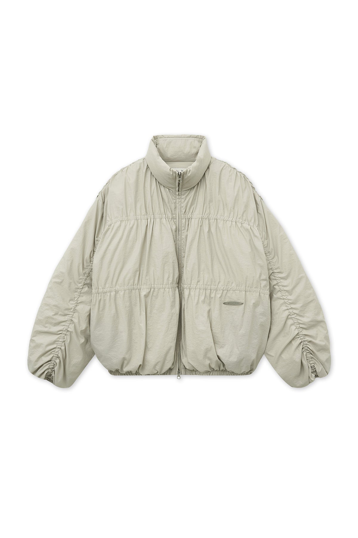 [matinkim] HIGH NECK SHIRRING DOWN JUMPER IN LIGHT BEIGE