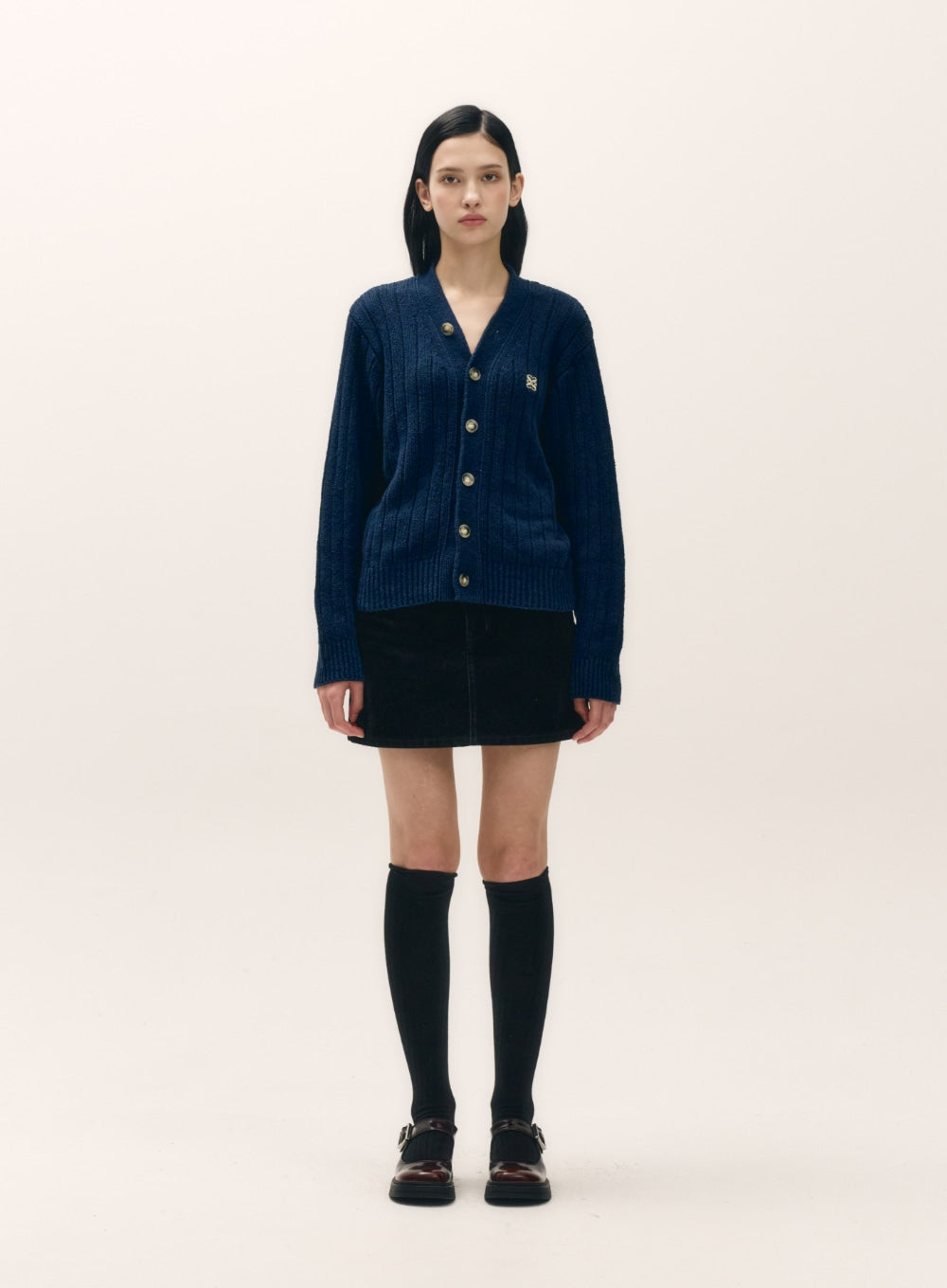[satur] (W) Faro Over Size Boucle Cardigan - Navy Peony