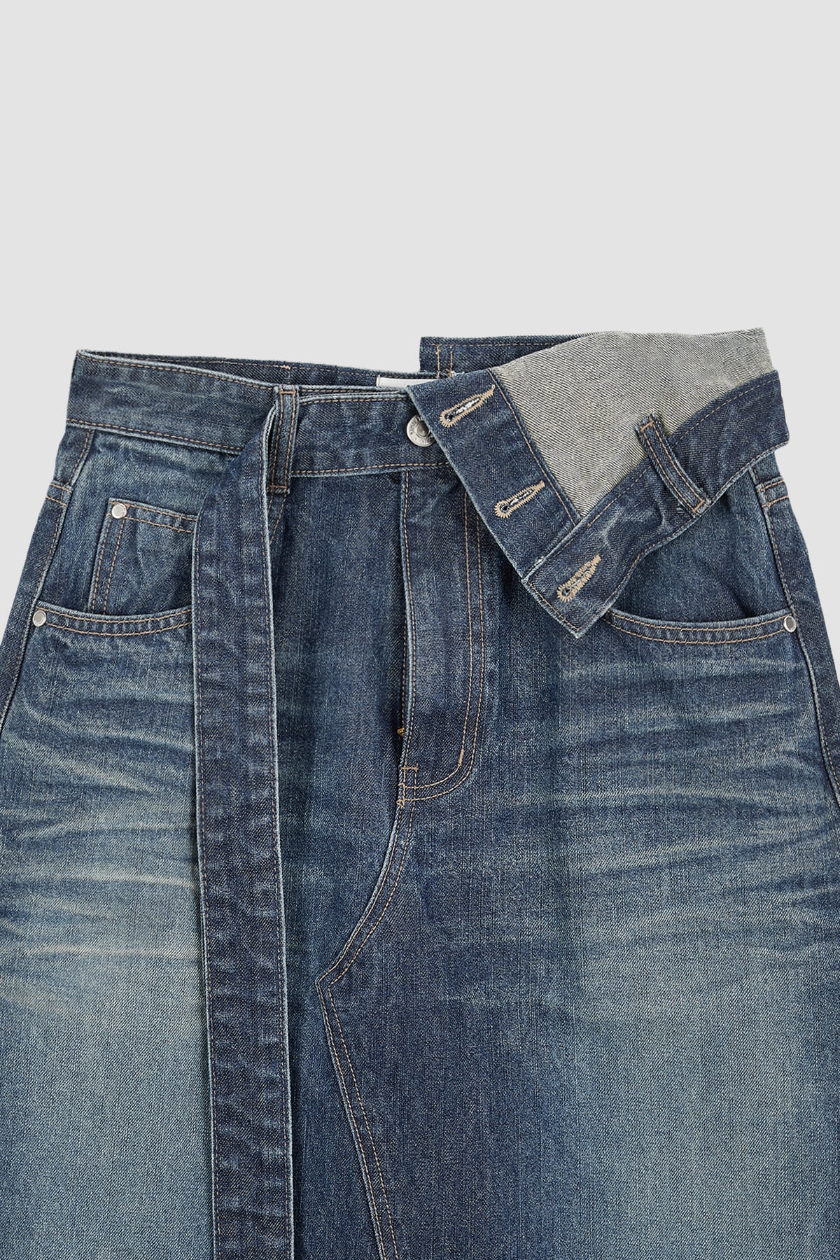 Matinkim Foldover Vintage Washed Denim Skirt IN Blue