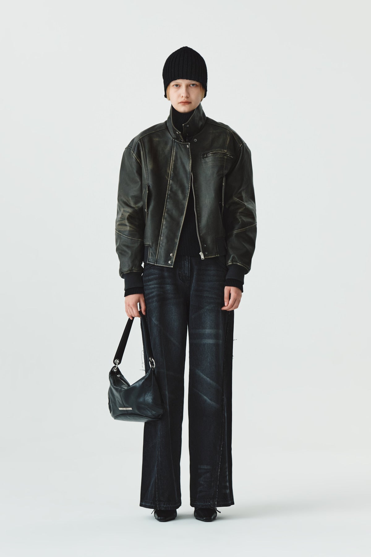Matinkim Matin Kim Washed Faux Leather Bomber Jumper IN Brown