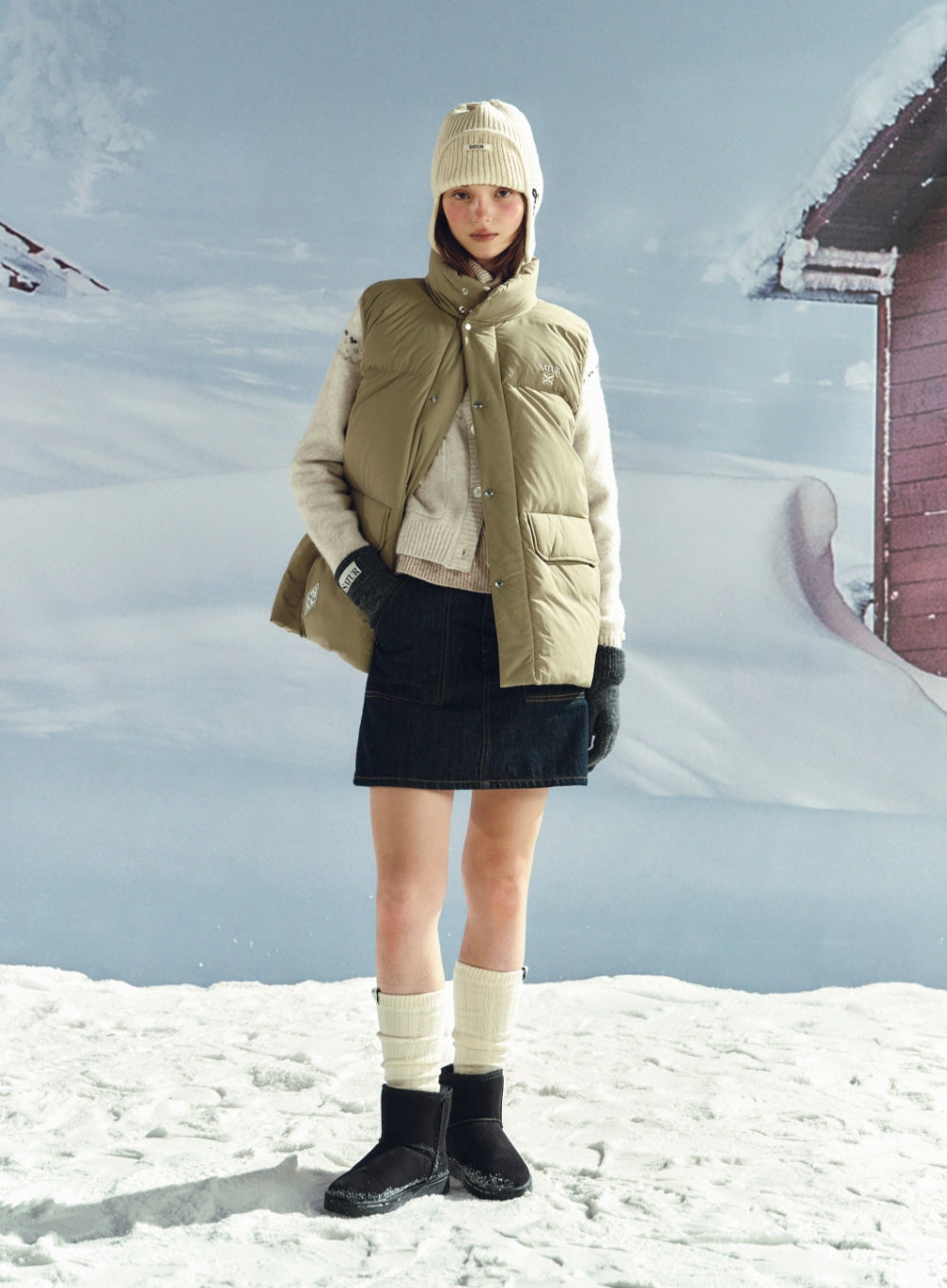 [satur] Apero Pocket Duck Down Padding Vest - Beige