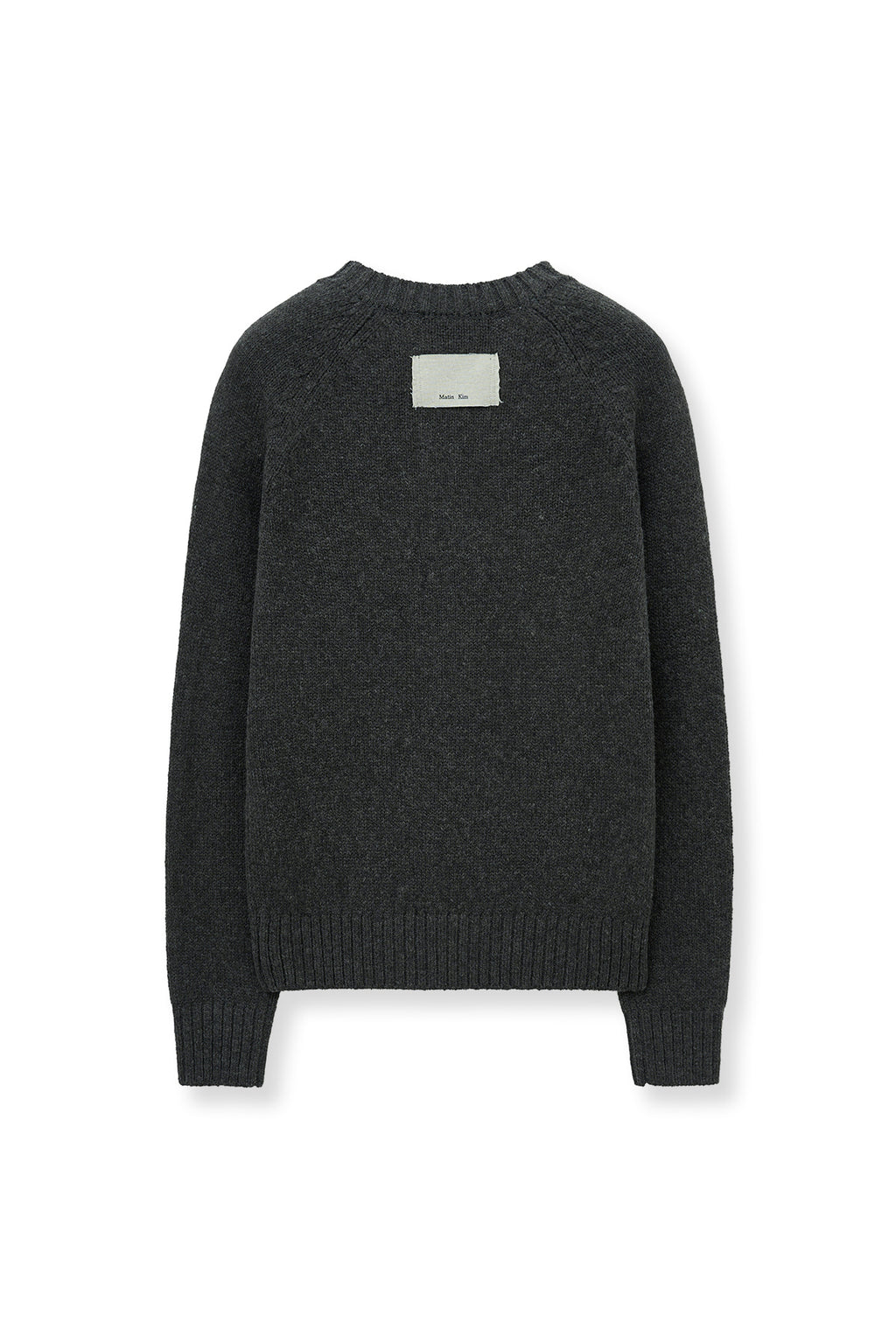 [matinkim] BUTTON POINT HENLY NECK LOGO KNIT TOP IN CHARCOAL