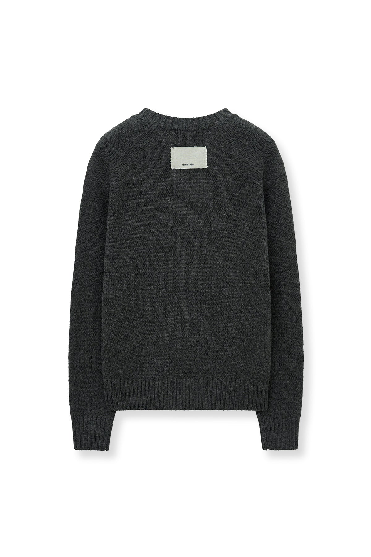 [matinkim] BUTTON POINT HENLY NECK LOGO KNIT TOP IN CHARCOAL