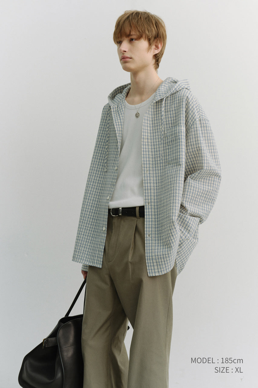Dunst Unisex Classic Hooded Shirt Cream Check