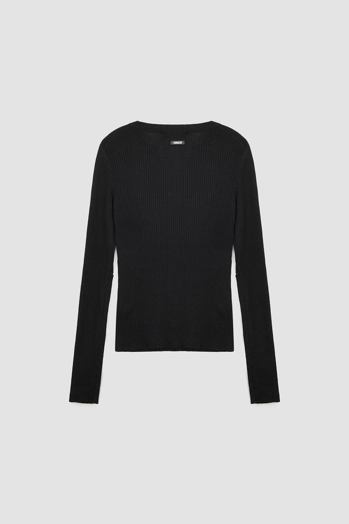 Matinkim Slit Point Slim Knit Top IN Black