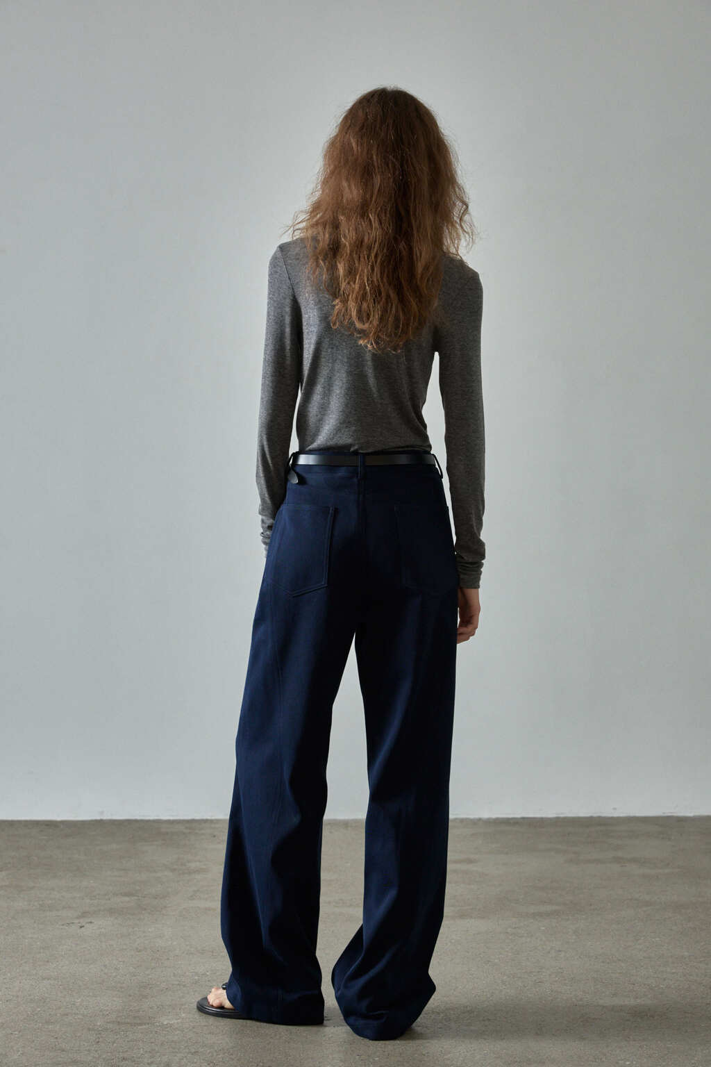 Facade Pattern Curved Cotton Pants navy