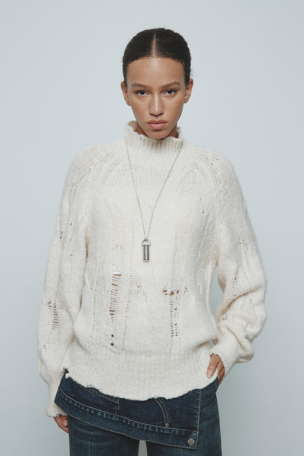 Matinkim Oversize Highneck Volume Pullover IN Ivory