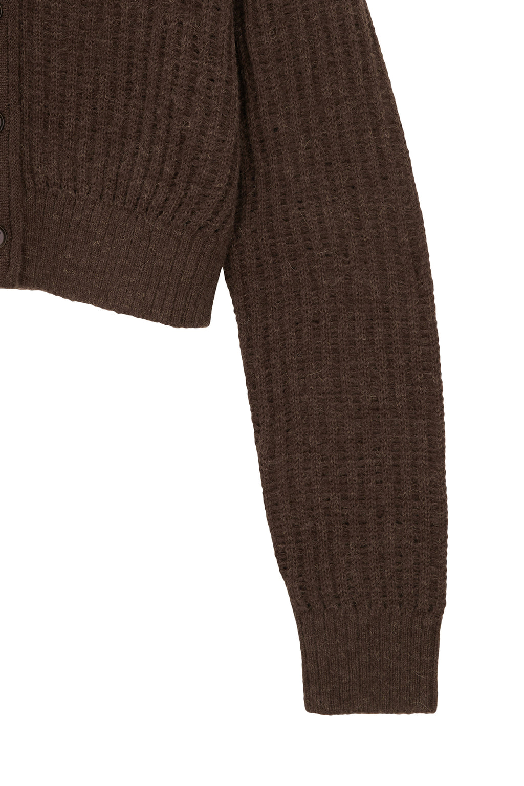 [matinkim] HAIRY CROCHET CROP CARDIGAN FOR WOMEN IN BROWN