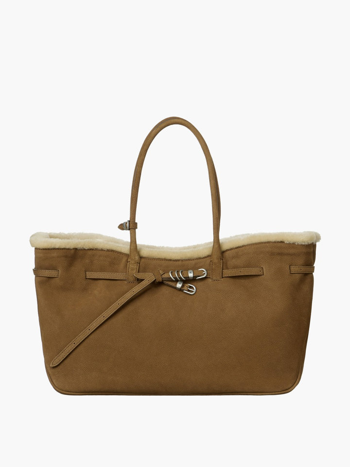 MARGESHERWOOD Grandma Used Bag Large beige shearling+chestnut nubuck
