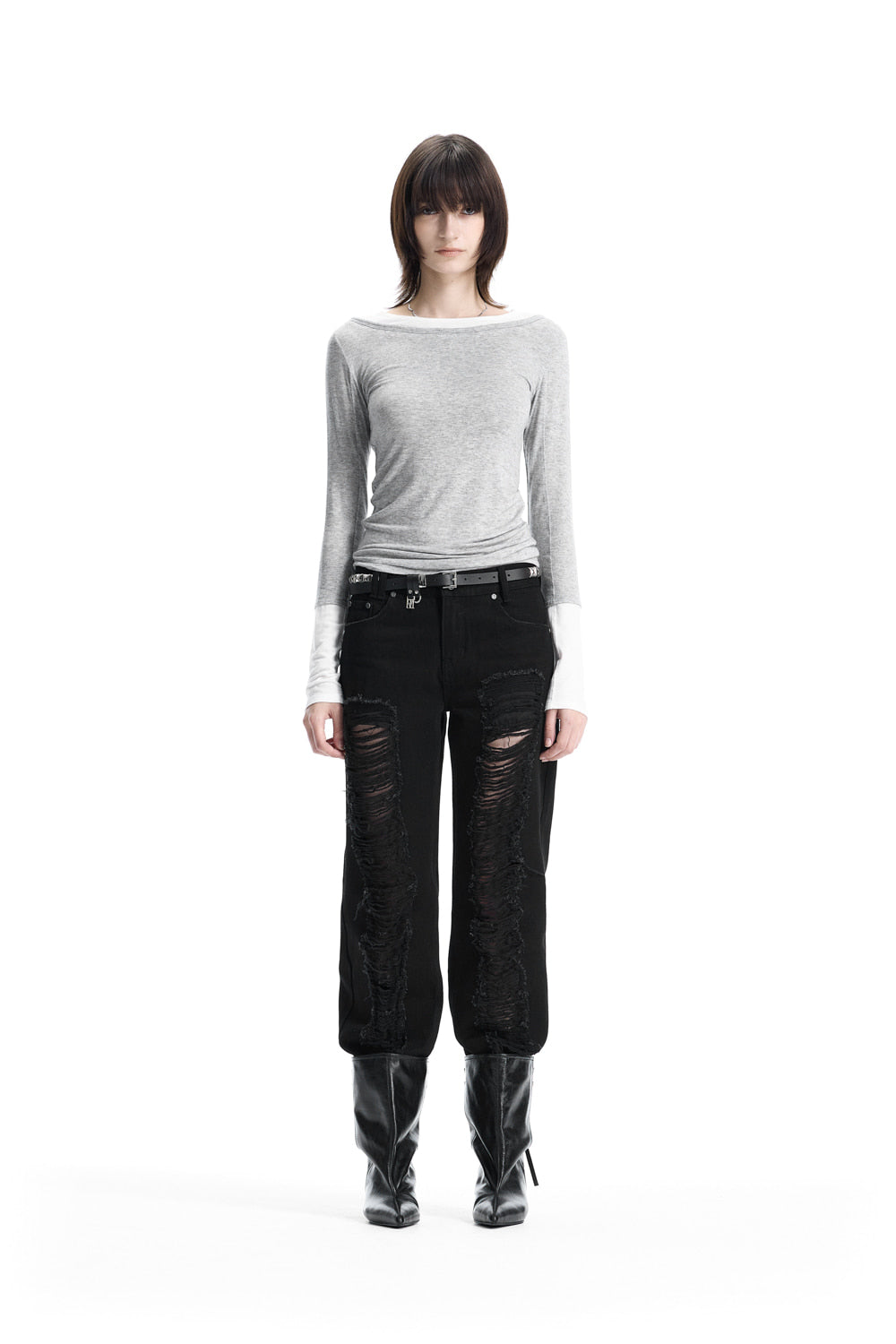 Treemingbird Layered Color Block Long-Sleeve T-Shirt Melange Gray