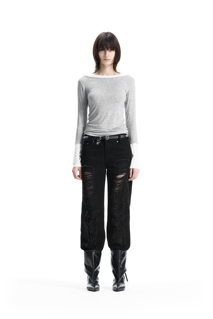 Treemingbird Layered Color Block Long-Sleeve T-Shirt Melange Gray