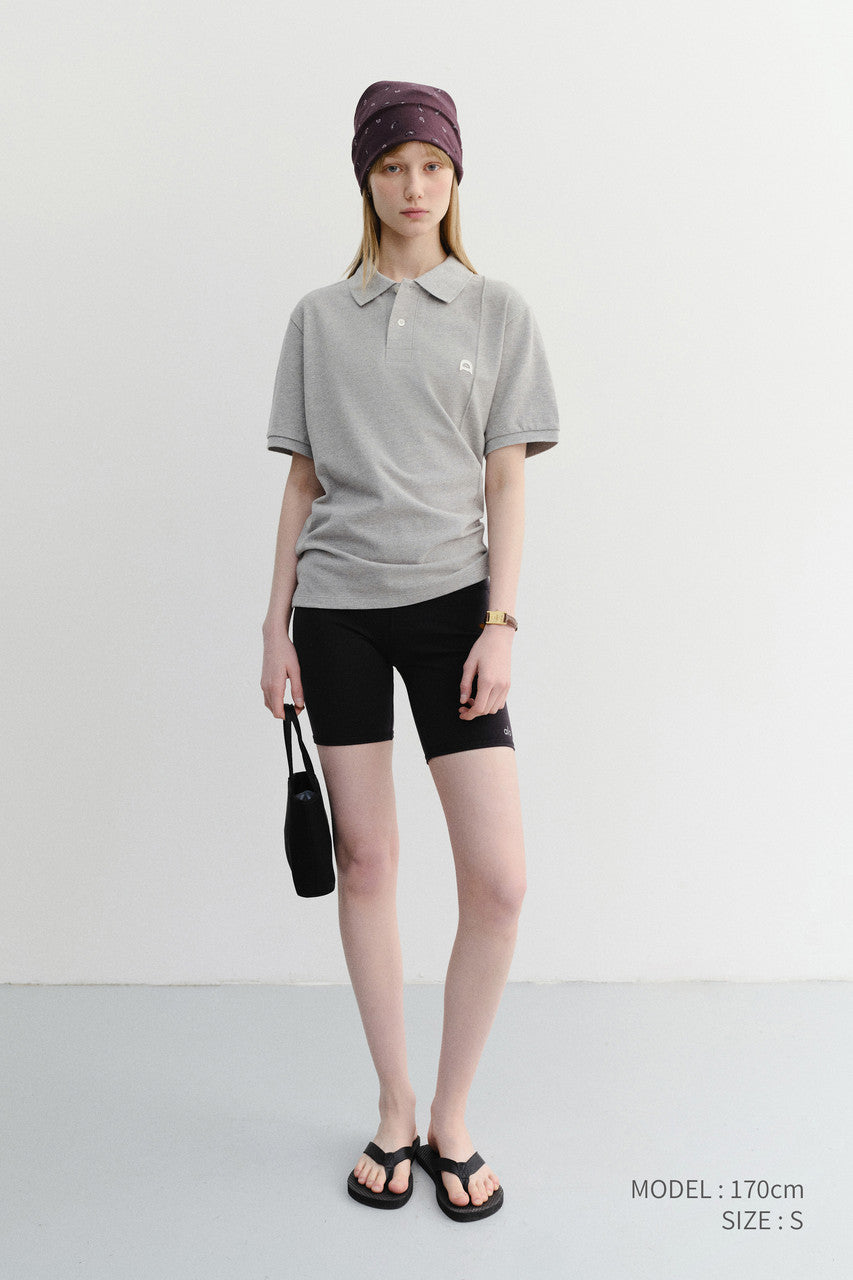 Dunst Unisex Leather Logo Polo Shirt Melange Grey