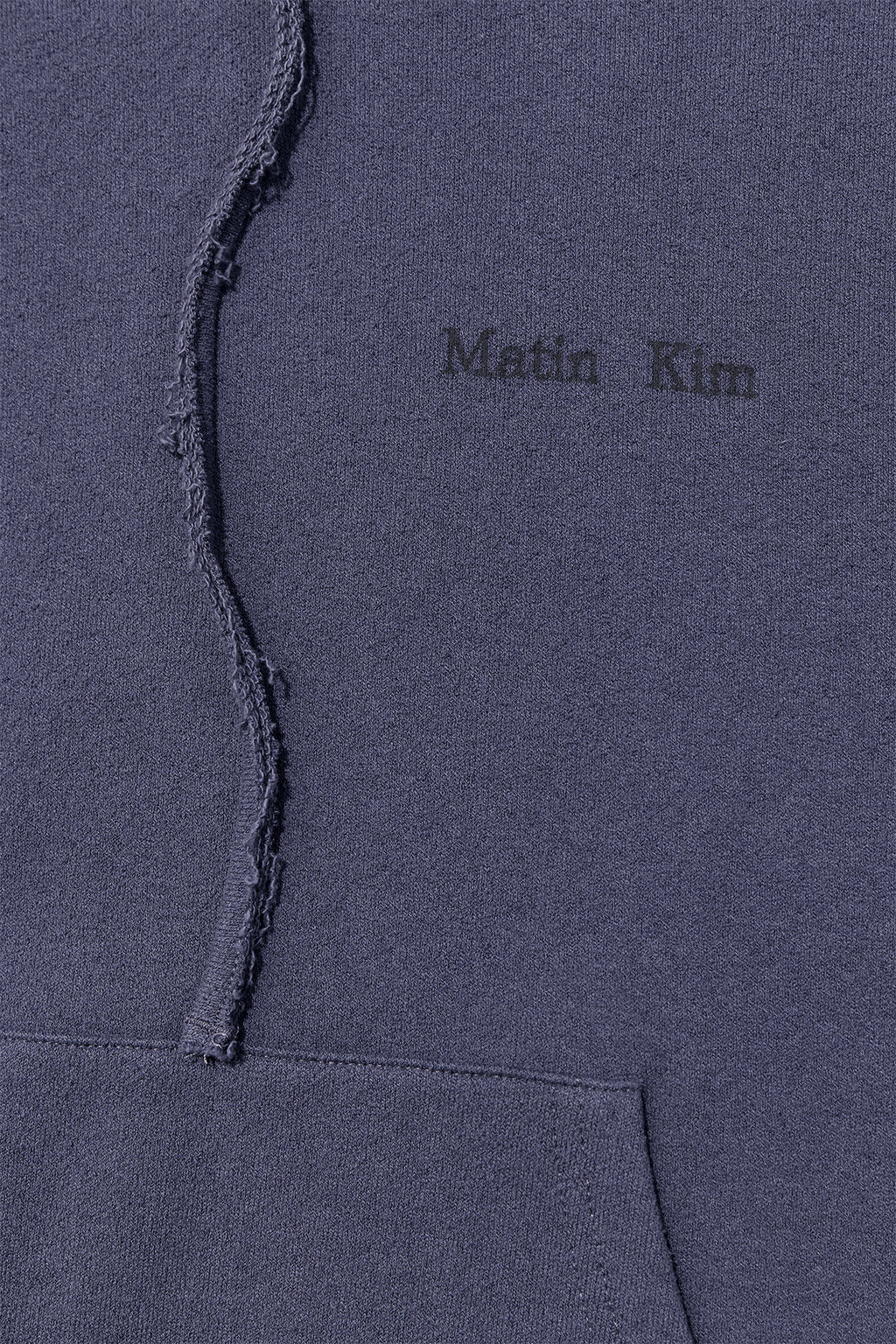 [matinkim] RIB CUT DETAIL LOGO HOODY IN SMOKE BLUE