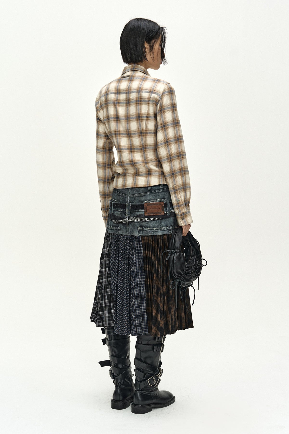 Andersson Bell Double Belt Printed Accordion Pleats Skirt