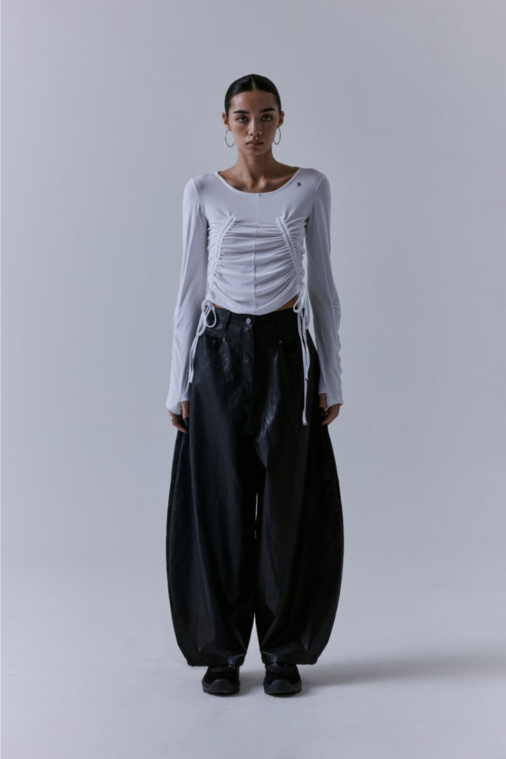 Treemingbird Multi String Shirring Long Sleeve White