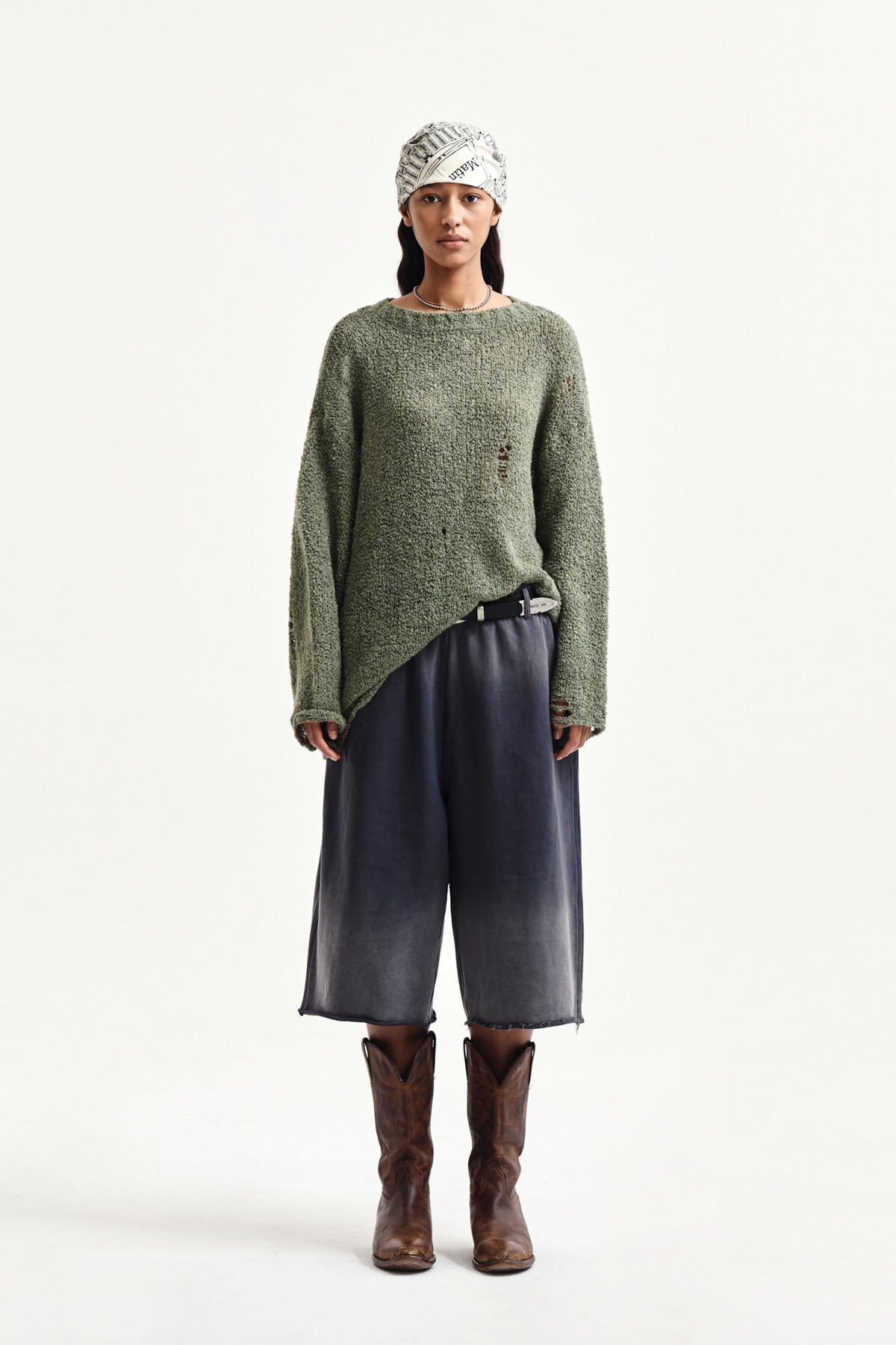 [matinkim] VINTAGE WASHED BACK LOGO BERMUDA SWEATPANTS IN CHARCOAL