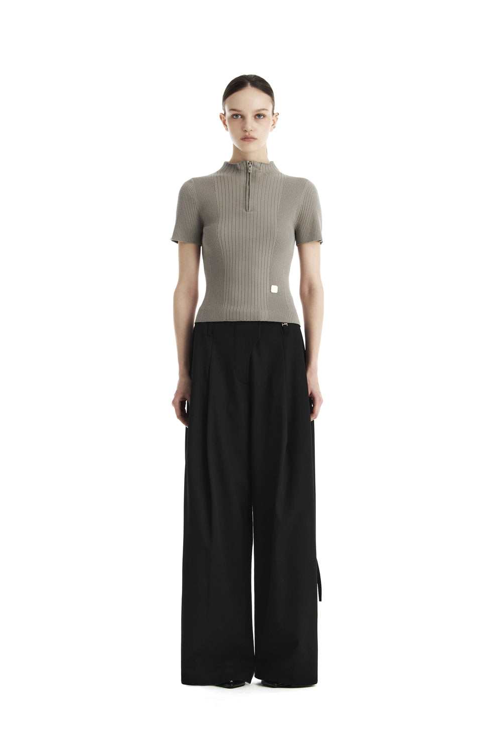 Treemingbird Ribbed Half-Zip Knit Top Gray