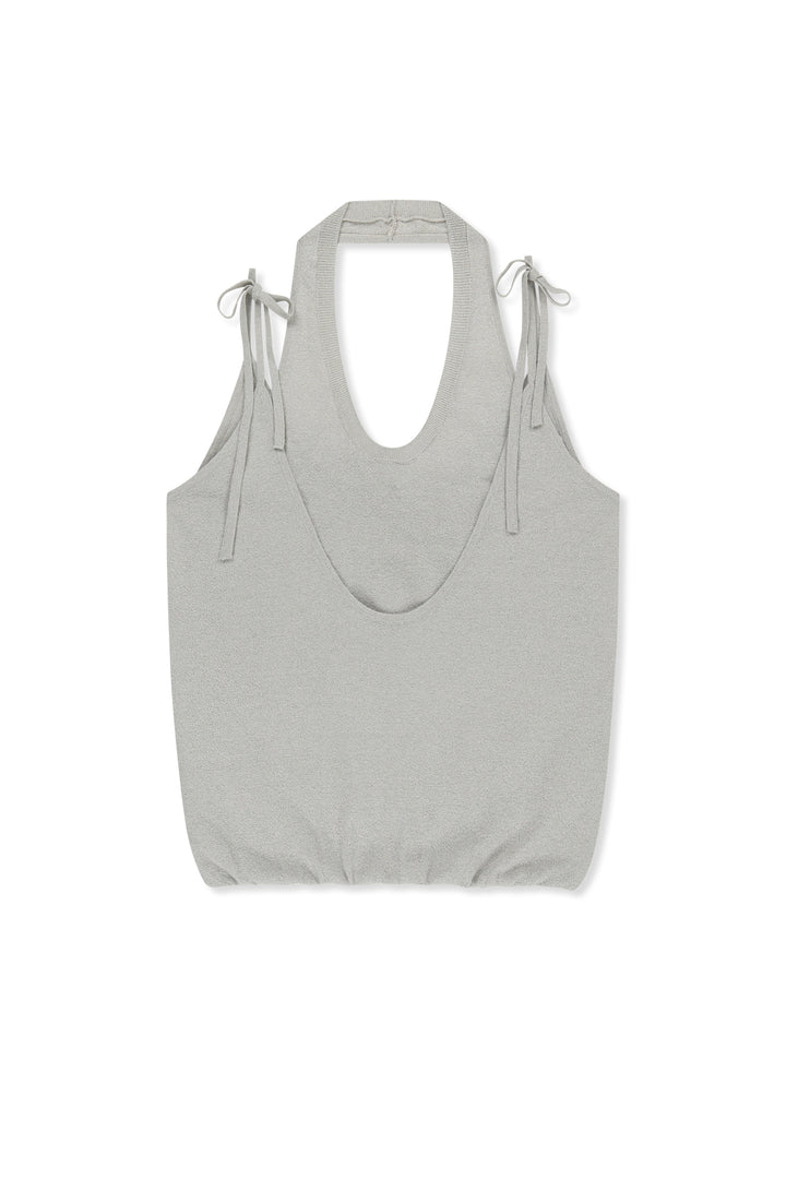 Matinkim Layered Tie Halter Neck Knit Top IN Light Grey