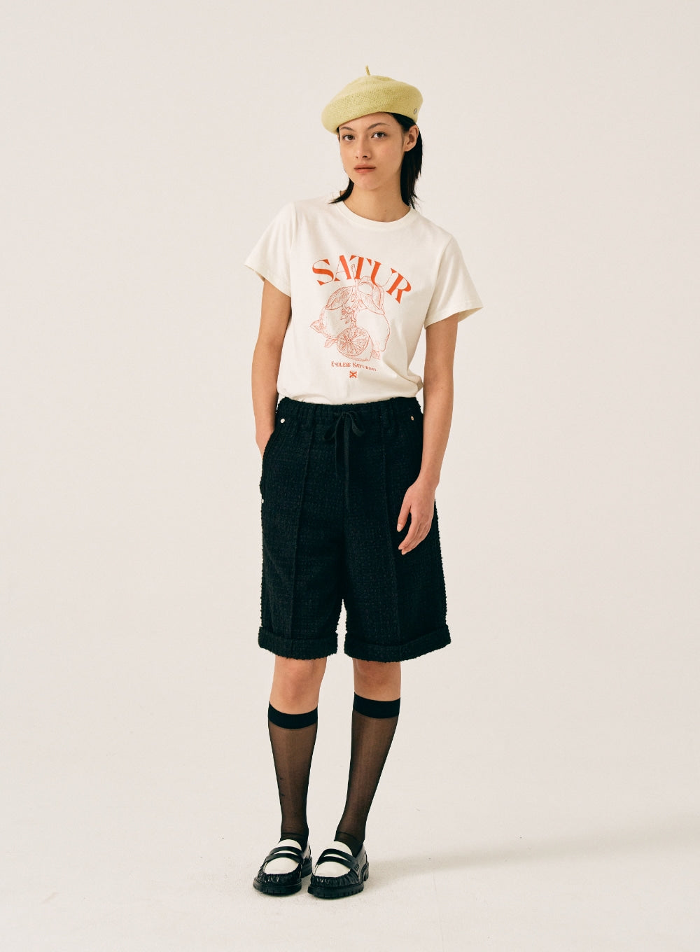 [satur] (W) Capri Citron Drawing Summer Graphic T-Shirt - Cream Orange