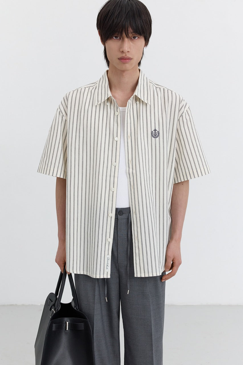 Dunst Short Sleeve Classic Shirt Cream Stripe