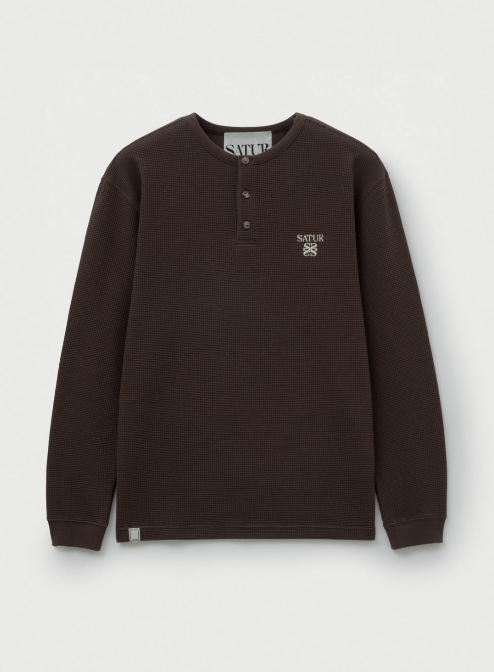 [satur] Waffle Henry Neck T-shirt - Brown