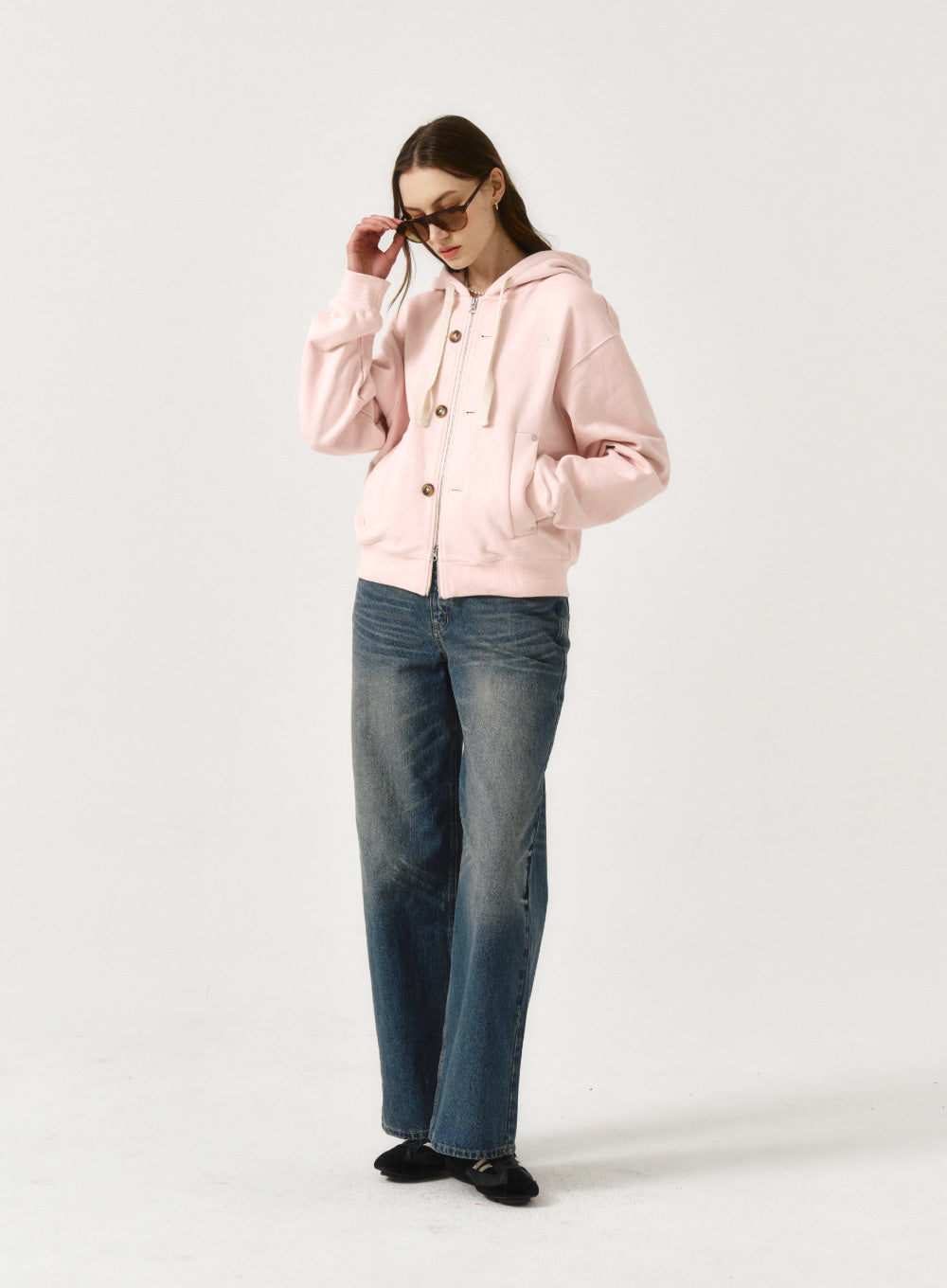 [satur] (W) Teo Cotton All Day Hood Zip-Up - Pale Pink
