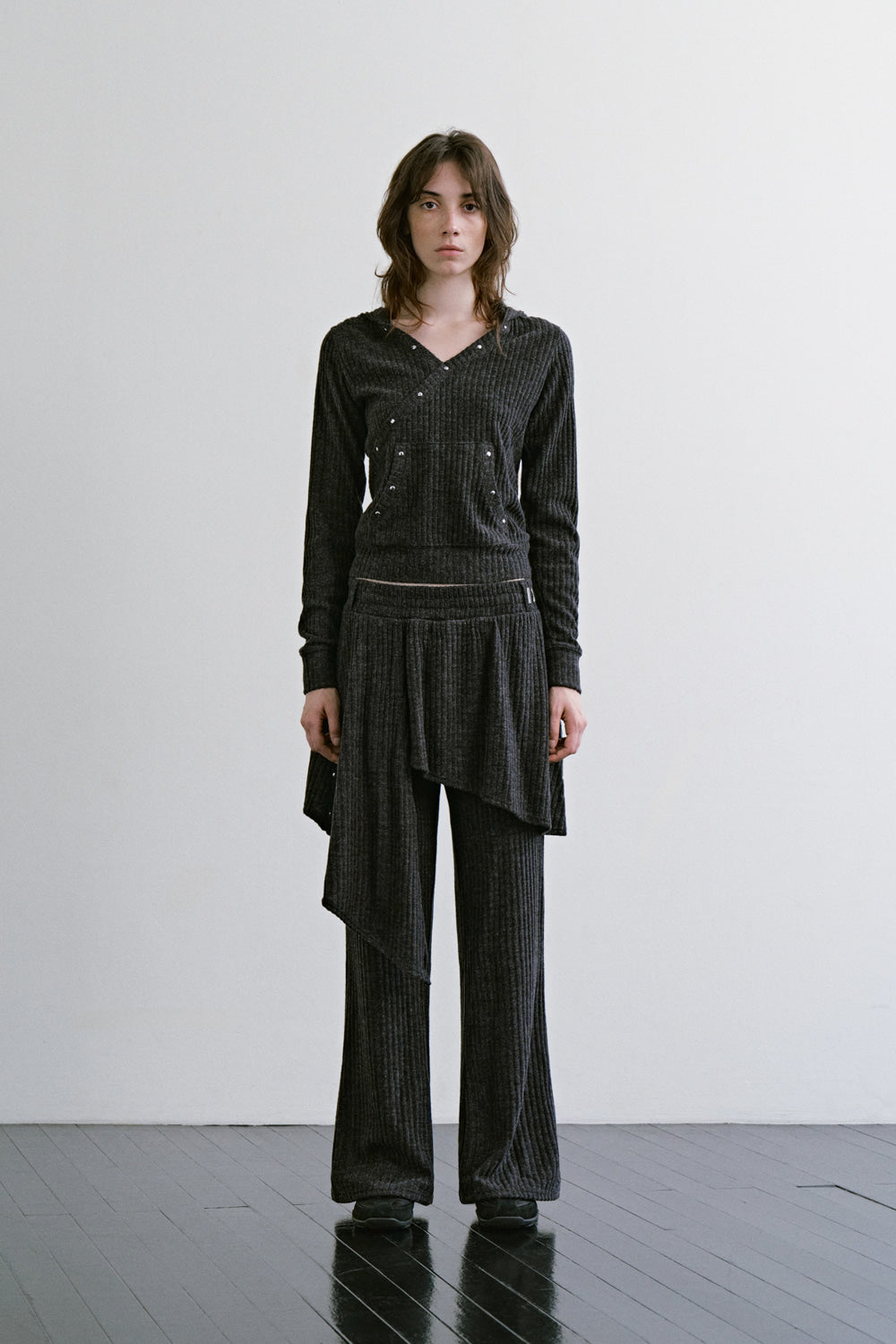 Treemingbird Hotfix Wrap Hoodie Set-up Top Charcoal