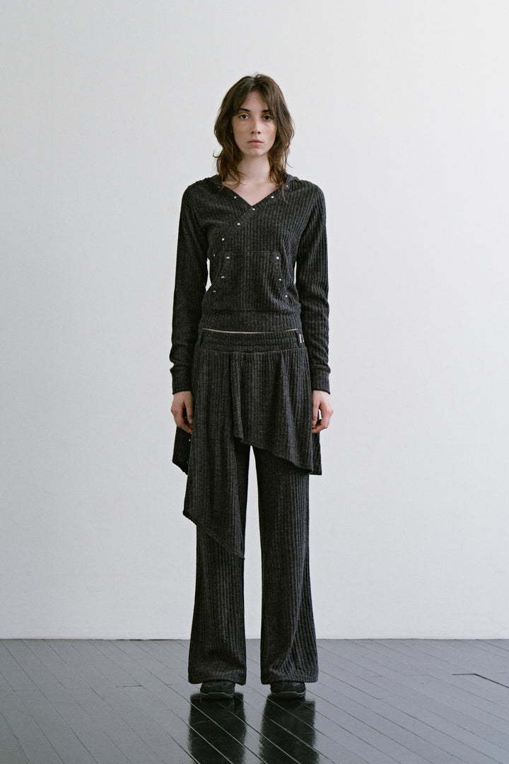 Treemingbird Hotfix Wrap Hoodie Set-up Top Charcoal