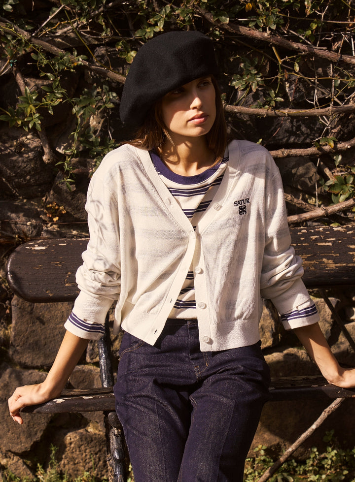 Satur Loren Linen Blend Cardigan - White